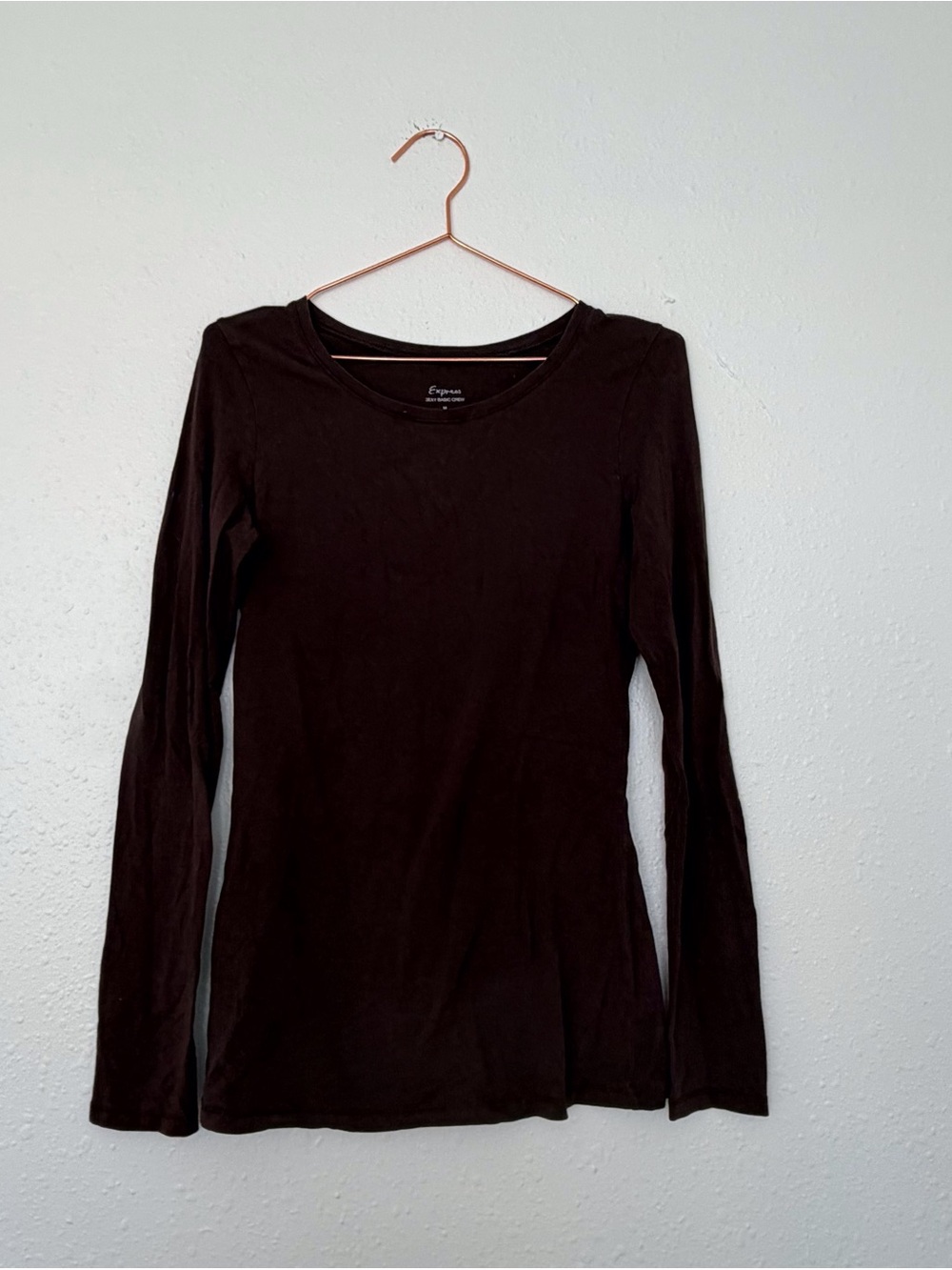 Express Women’s Long Sleeve sexy basic Crew Neck Top - Brown
